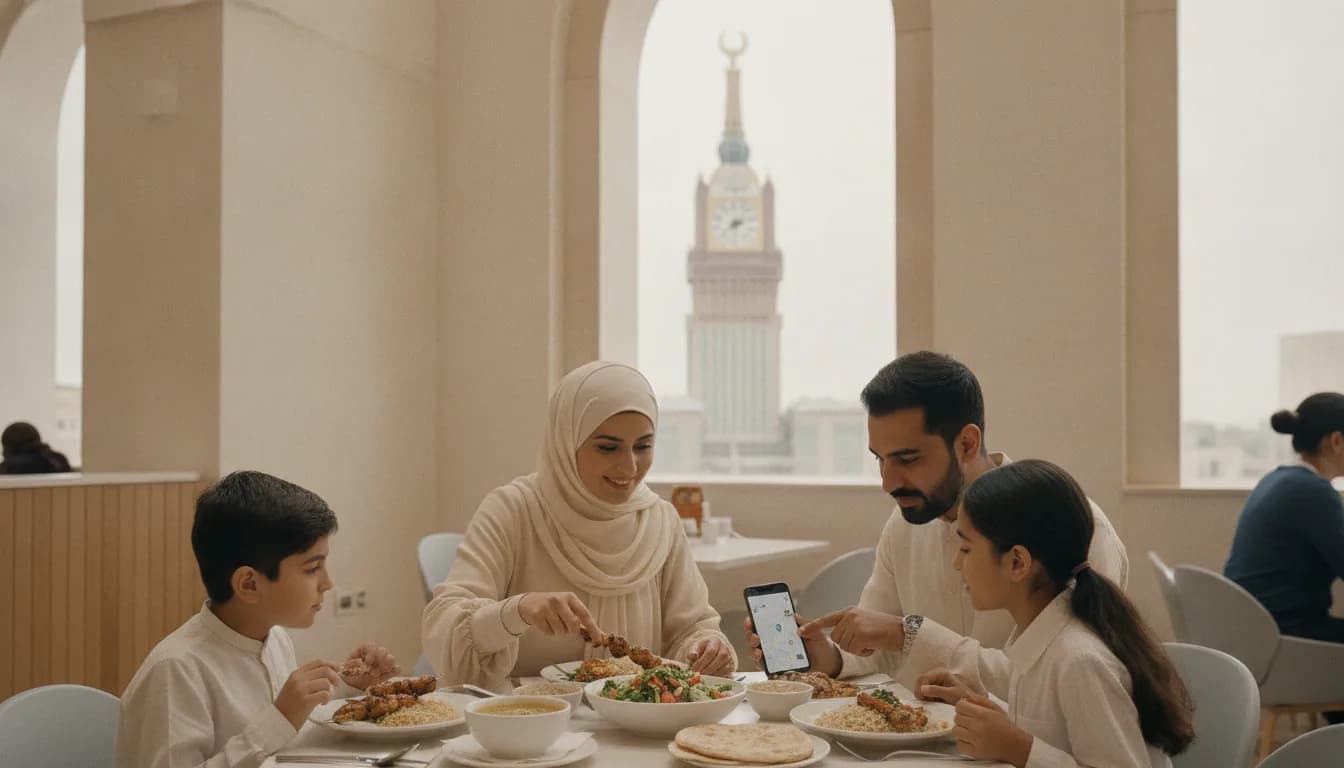 How do I find halal options in clock tower Makkah restaurants?